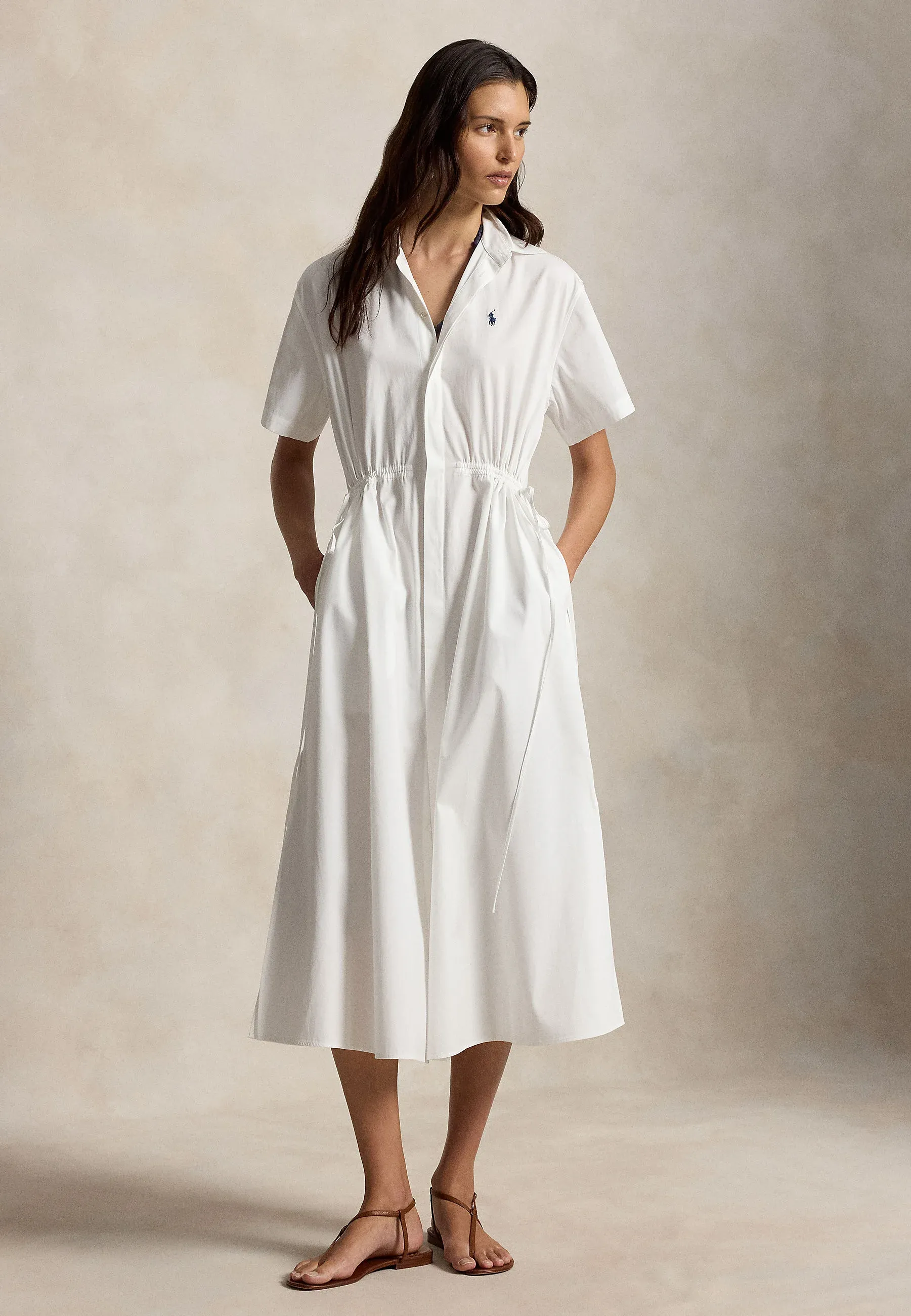 Ralph Lauren Cotton Drawcord Maxi Shirtdress