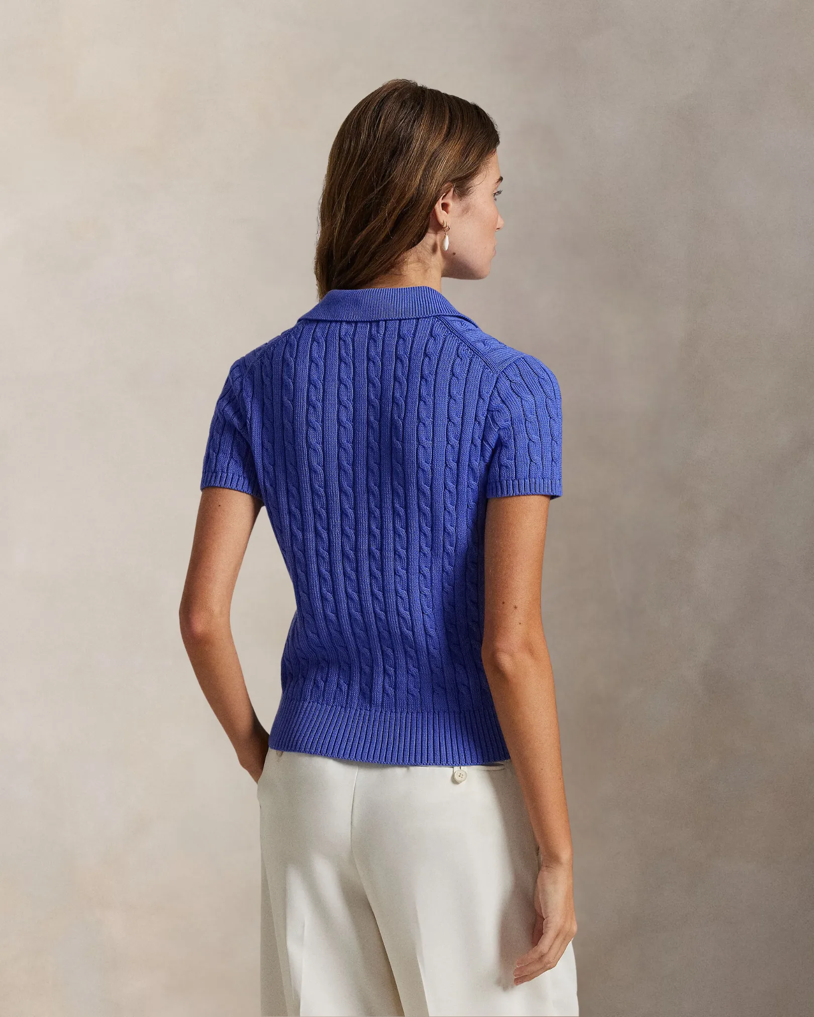 Ralph Lauren Cable Cotton Short-Sleeve Polo Cardigan, деталь