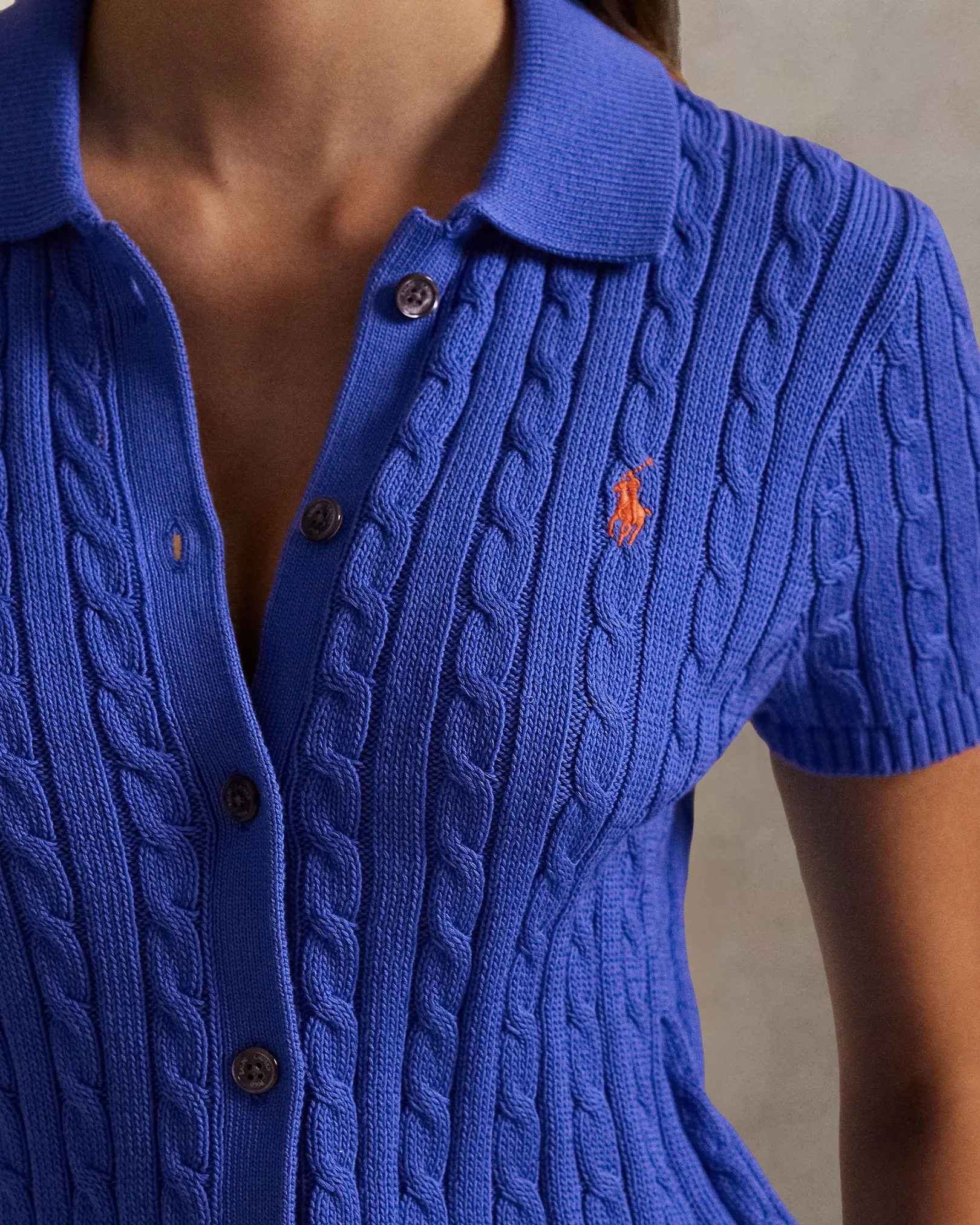 Ralph Lauren Cable Cotton Short-Sleeve Polo Cardigan, деталь