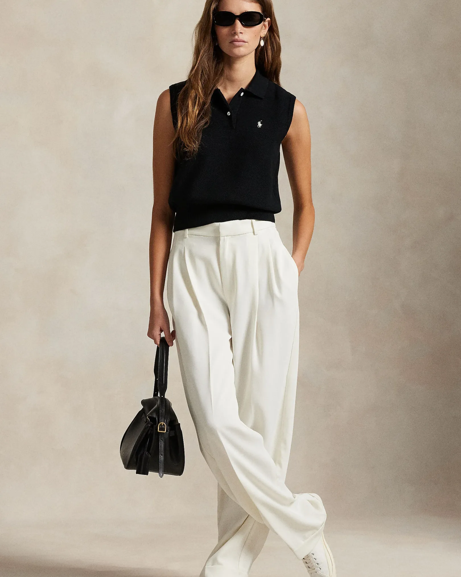 Ralph Lauren Cotton Cropped Sleeveless Polo Sweater, деталь