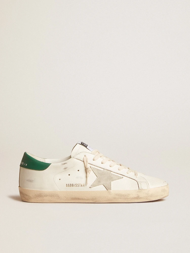 Golden Goose Super-Star in white leather with ice-gray suede star and green leather heel tab