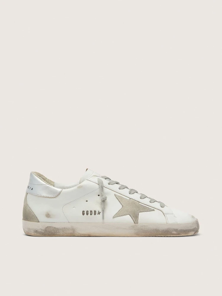 Golden Goose Super-Star with silver heel tab and lettering