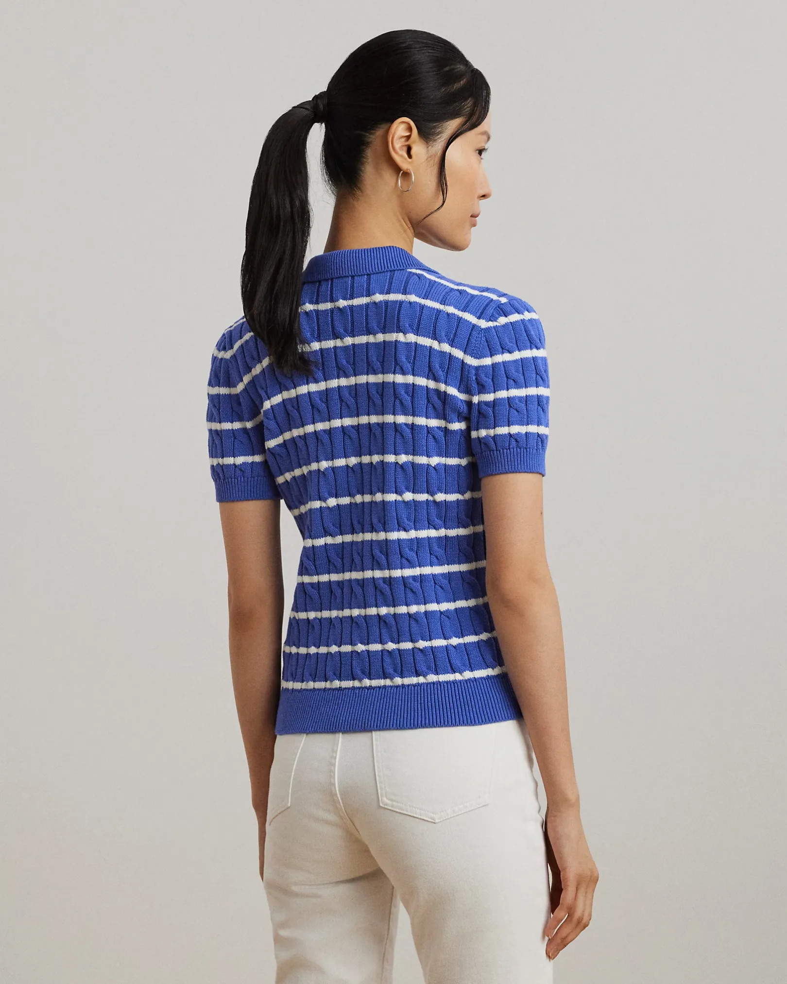 Lauren Ralph Lauren Striped Cable-Knit Cotton Polo Jumper, деталь