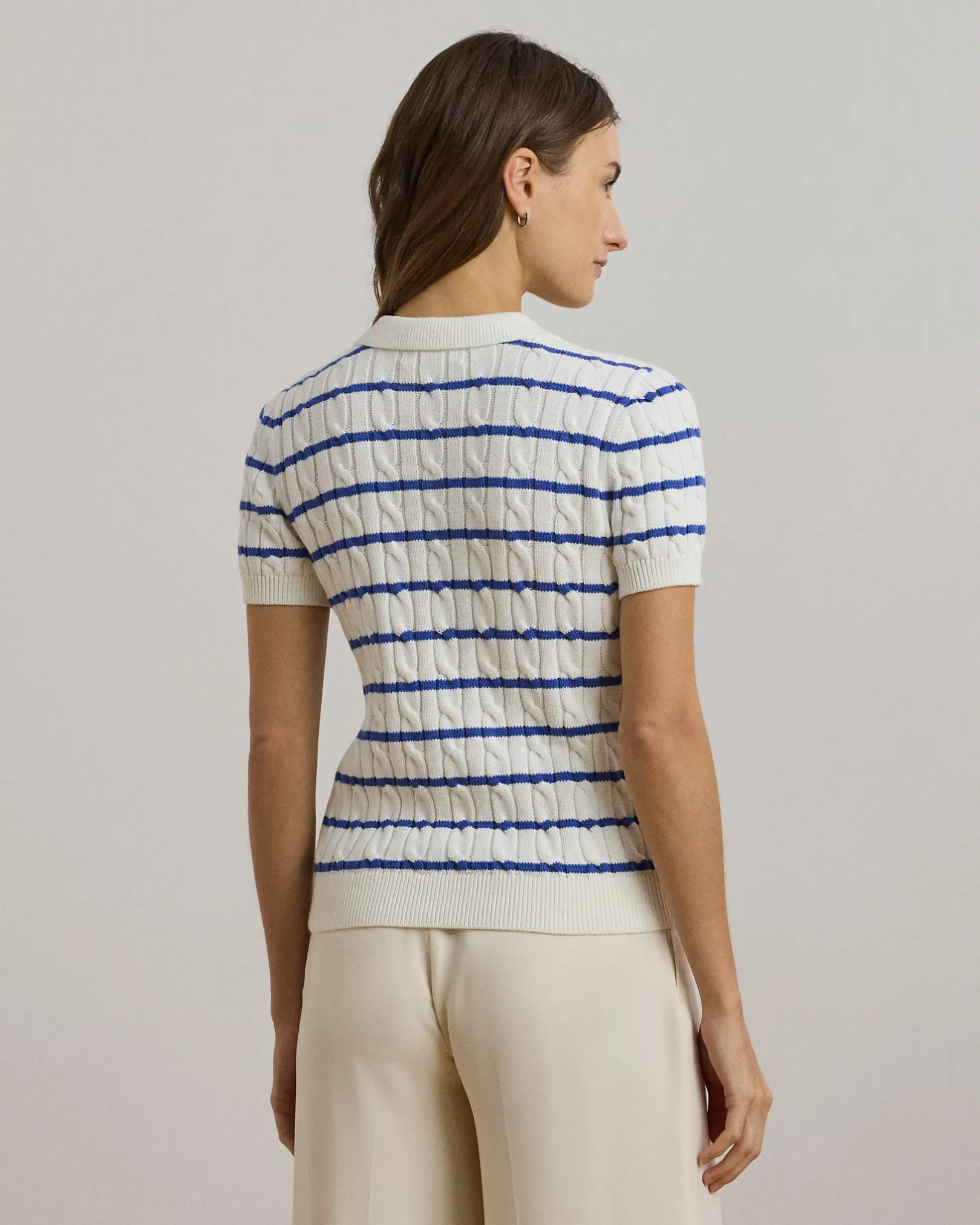 Lauren Ralph Lauren Striped Cable-Knit Cotton Polo Jumper, деталь