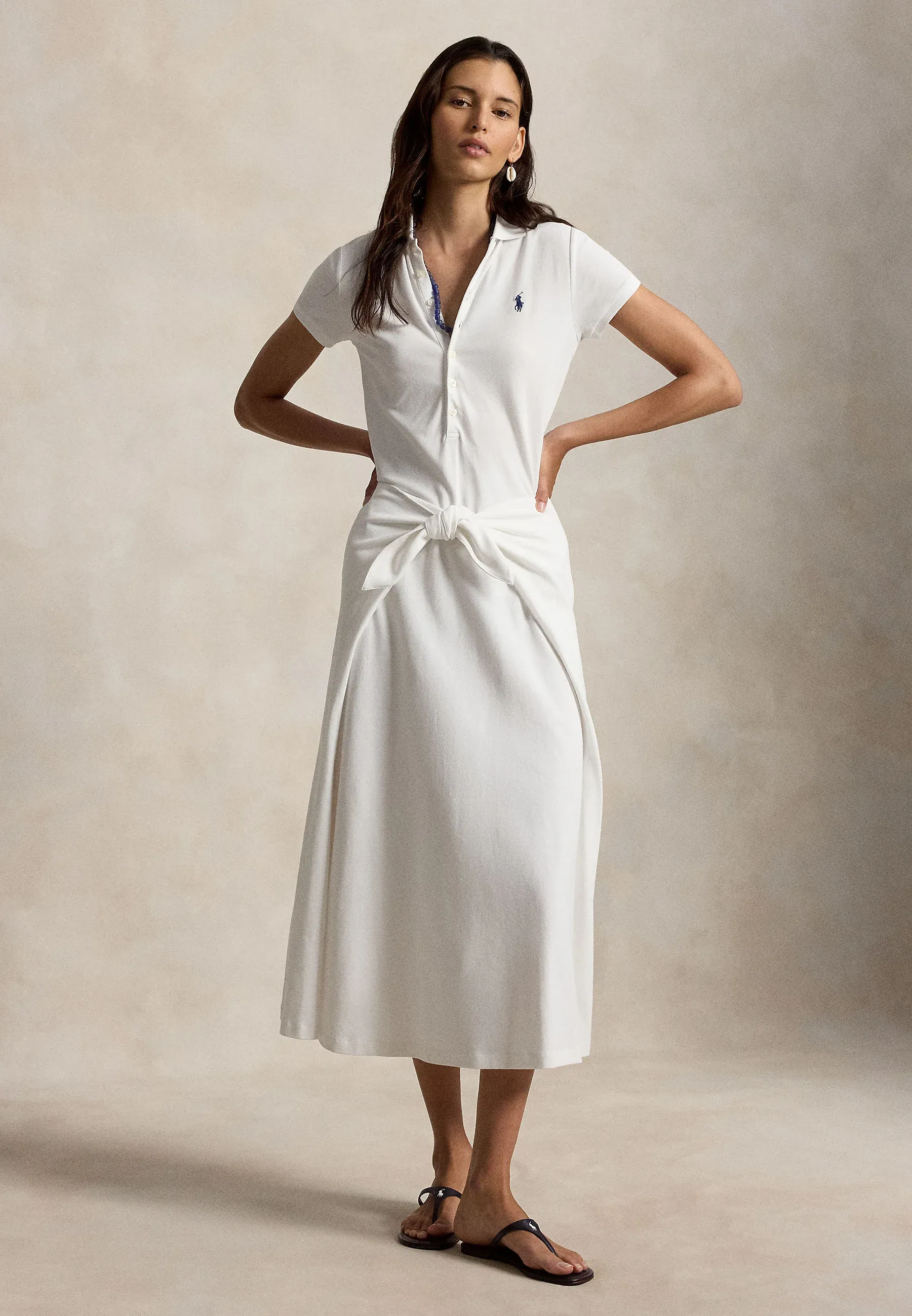 Ralph Lauren Tie-Front Mesh Polo Dress