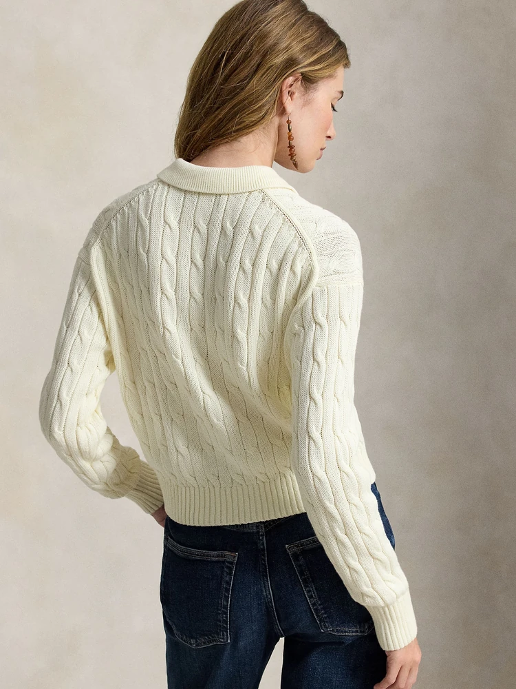 Polo Ralph Lauren Хлопковый кардиган косой вязки с воротником поло, деталь