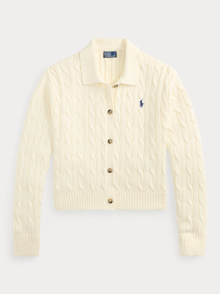 Polo Ralph Lauren Хлопковый кардиган косой вязки с воротником поло, деталь