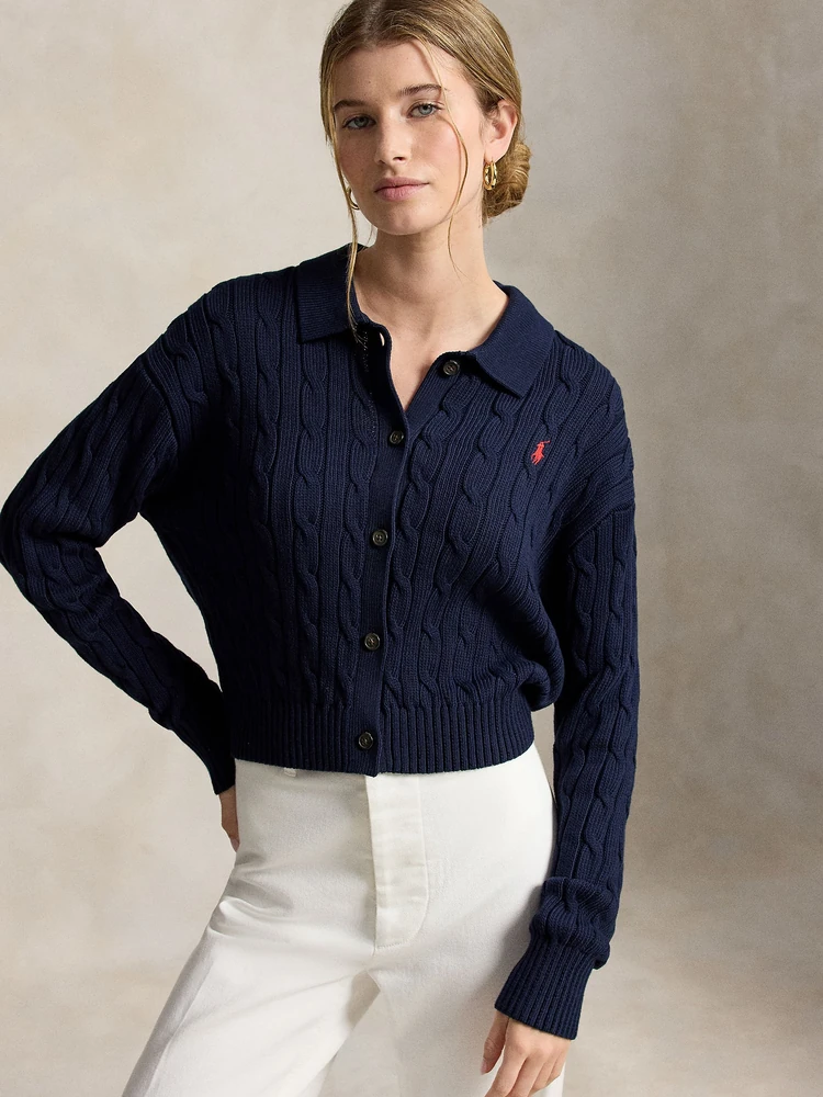 Polo Ralph Lauren Хлопковый кардиган косой вязки с воротником поло