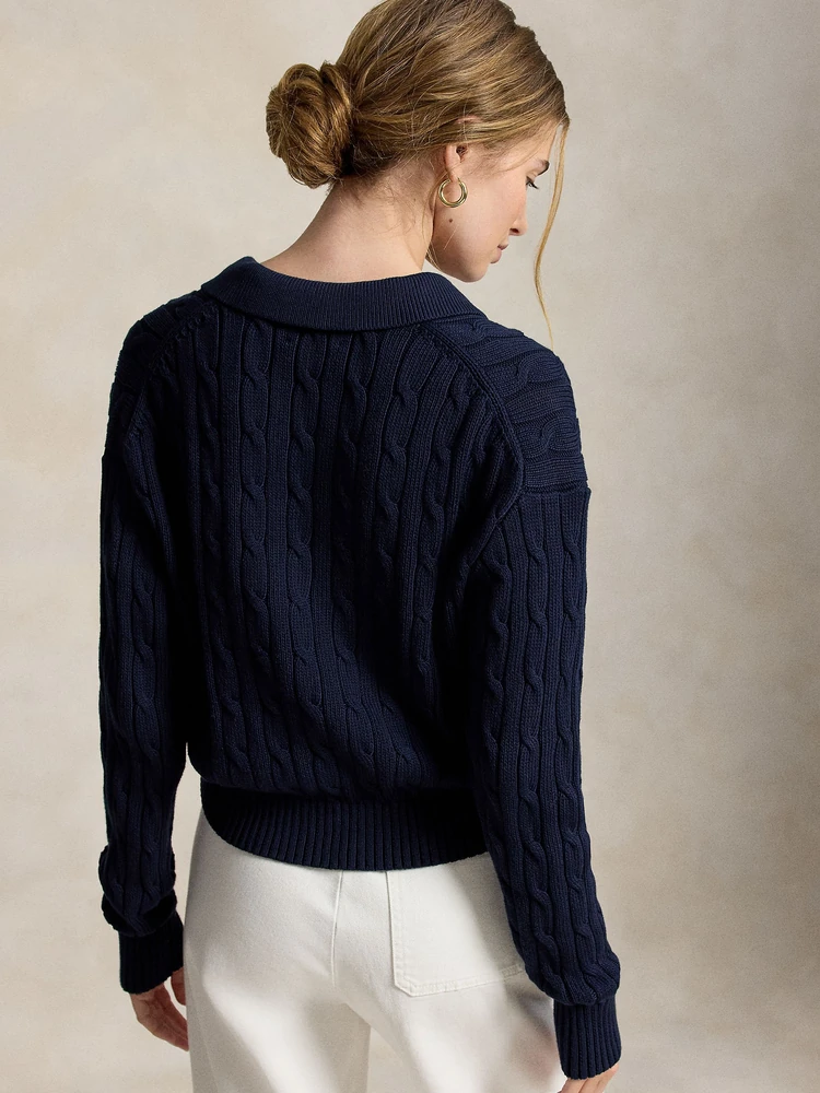 Polo Ralph Lauren Хлопковый кардиган косой вязки с воротником поло, деталь
