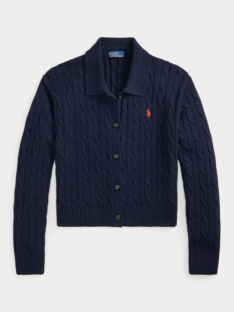 Polo Ralph Lauren Хлопковый кардиган косой вязки с воротником поло, деталь