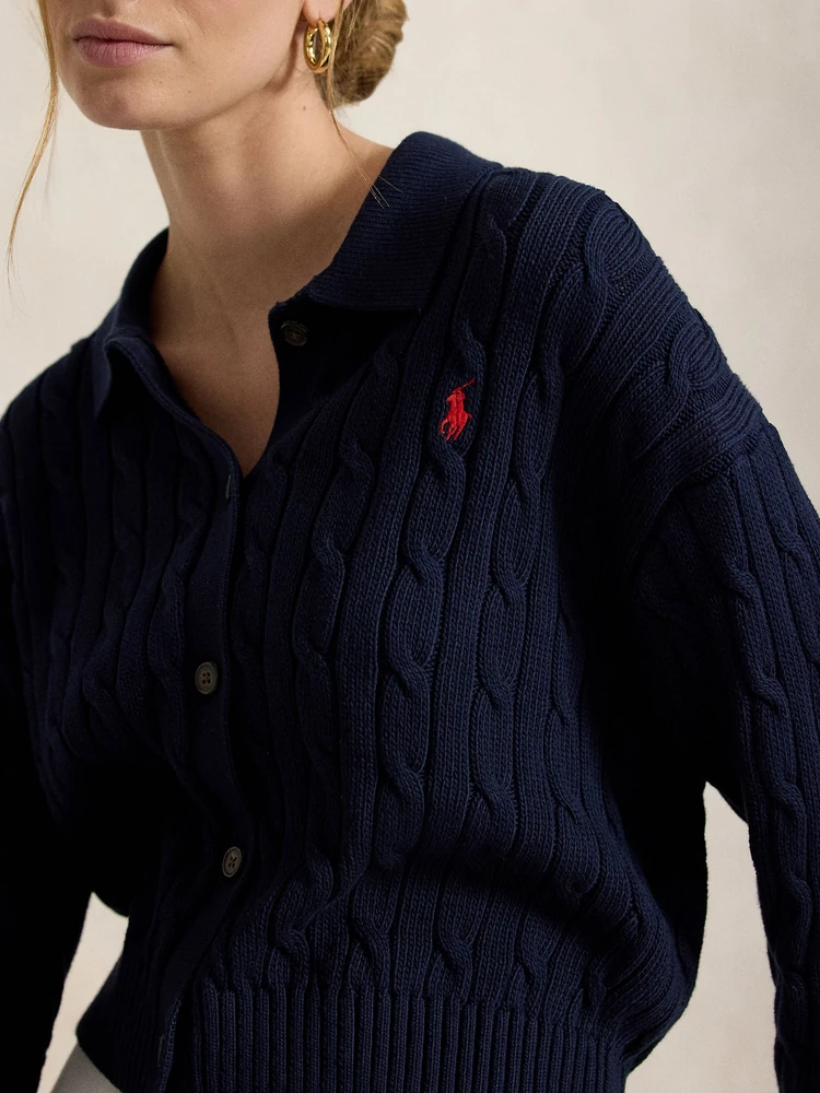 Polo Ralph Lauren Хлопковый кардиган косой вязки с воротником поло, деталь