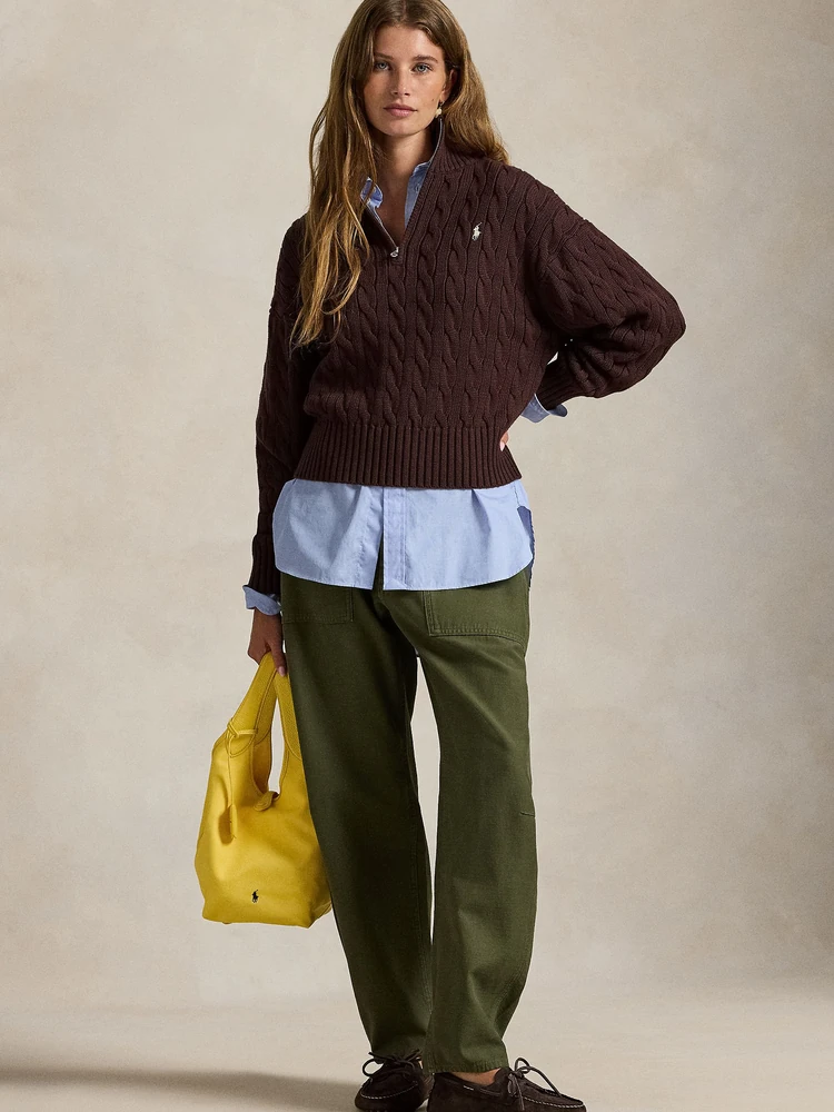 Polo Ralph Lauren Хлопковый свитер косой вязки на молнии, вид сзади