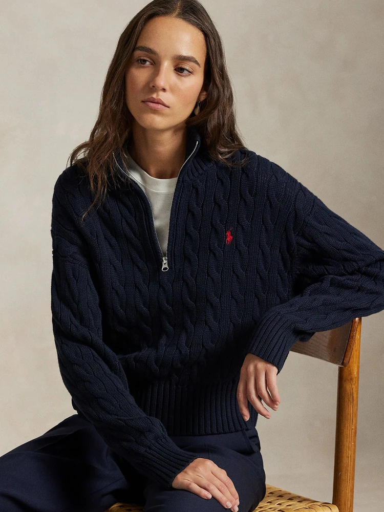 Polo Ralph Lauren Хлопковый свитер косой вязки на молнии, фото 4