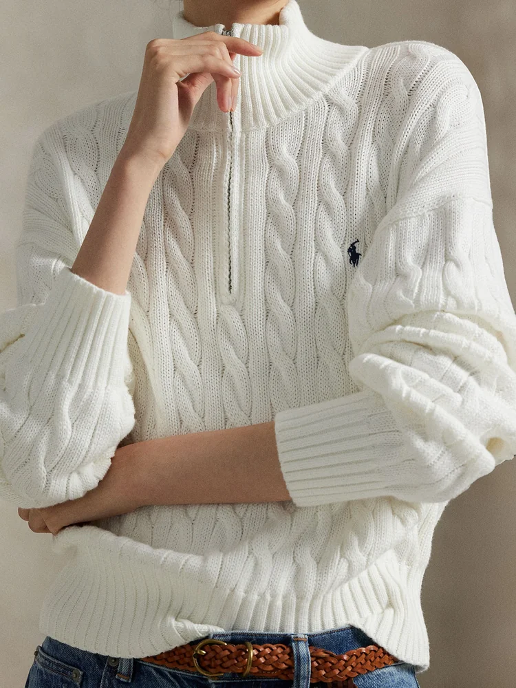 Polo Ralph Lauren Хлопковый свитер косой вязки на молнии, фото 5