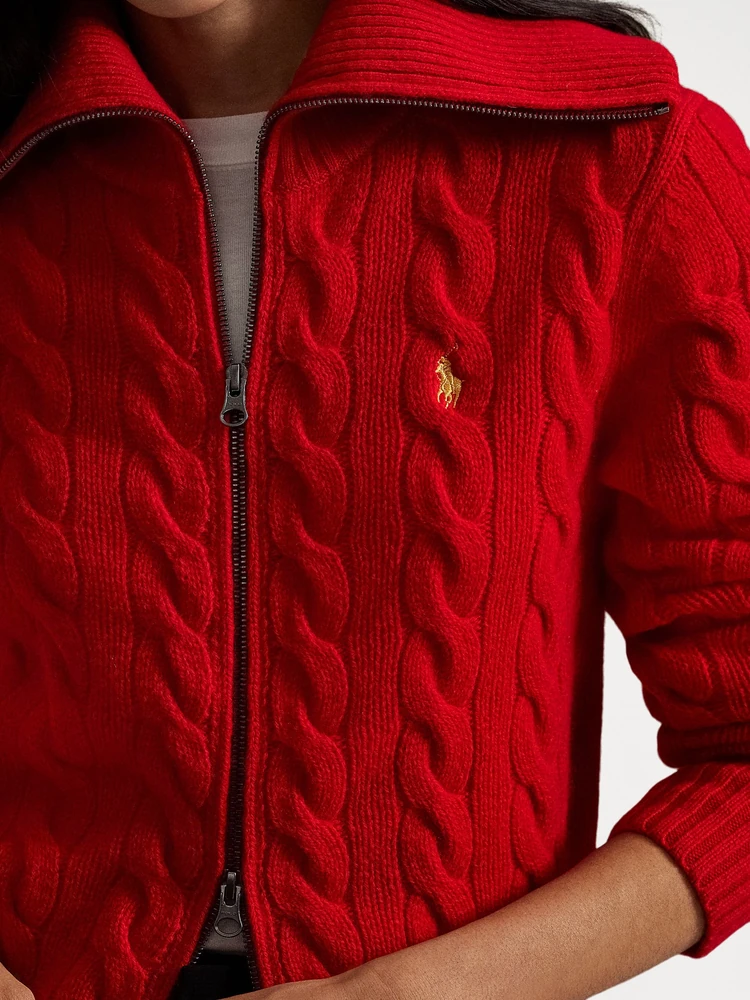 Polo Ralph Lauren Шерстяной кардиган косой вязки на молнии, деталь