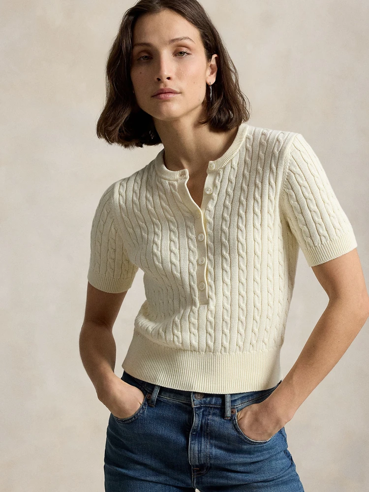 Polo Ralph Lauren Хлопковый джемпер хенли мелкой косой вязки