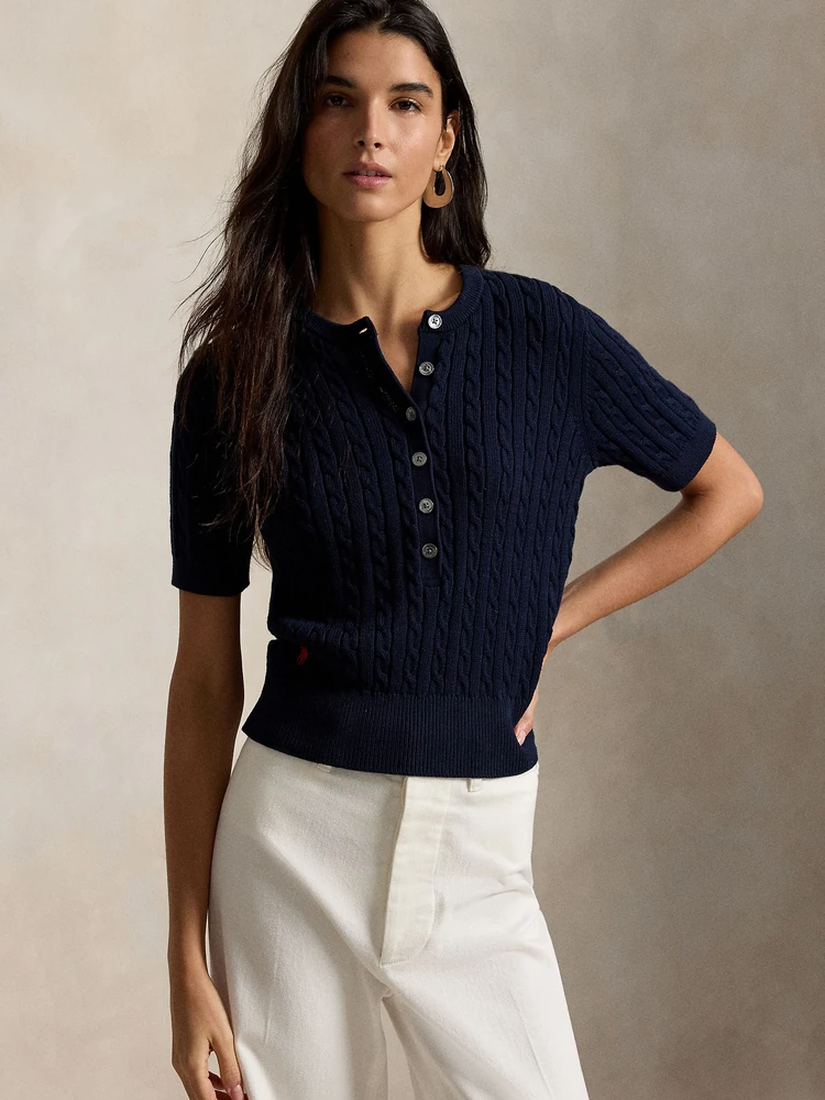 Polo Ralph Lauren Хлопковый джемпер хенли мелкой косой вязки