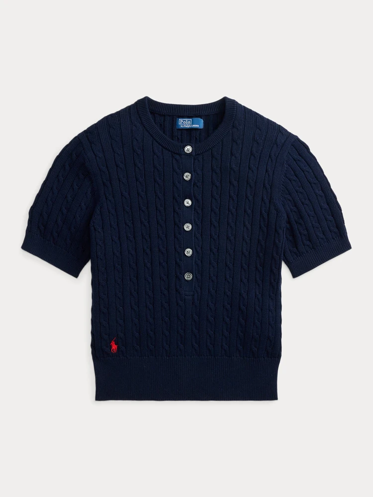 Polo Ralph Lauren Хлопковый джемпер хенли мелкой косой вязки, деталь