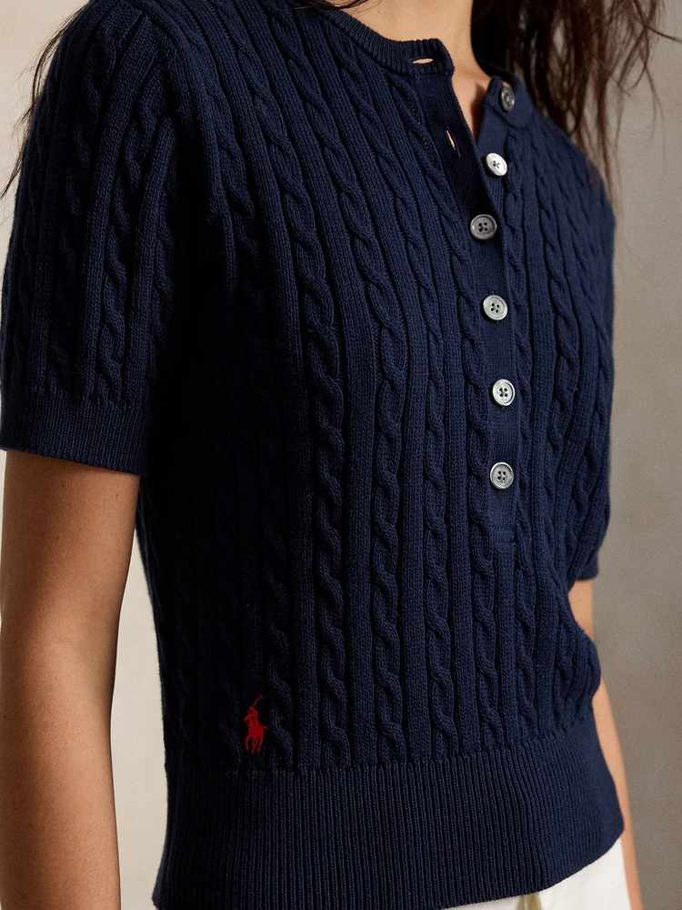 Polo Ralph Lauren Хлопковый джемпер хенли мелкой косой вязки, деталь