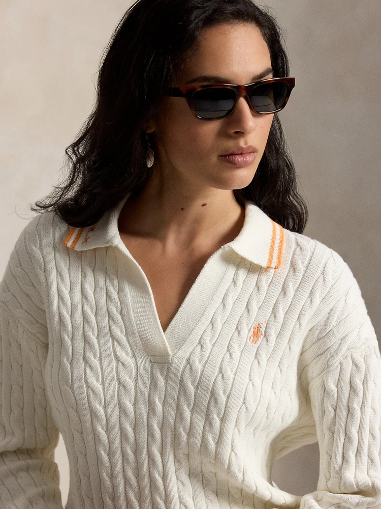 RLX Ralph Lauren Джемпер косой вязки с воротником поло, деталь